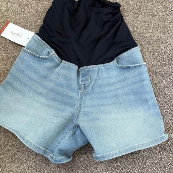 Isabel Maternity by Ingrid & Isabel Crossover Panel Midi Maternity Jean Shorts - Picture 1 of 4